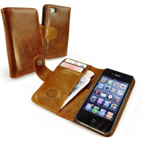 Apple iPhone 4/4S - Vintage leren portemonnee hoesje - 2 pasjes - bruin
