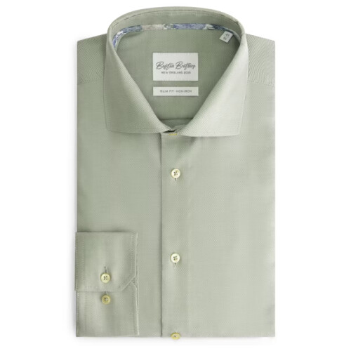 Boston Brothers BBO35S110 - Non-Iron Overhemd - Slim Fit - Wide Spread - Lichtgroen - Maat 38