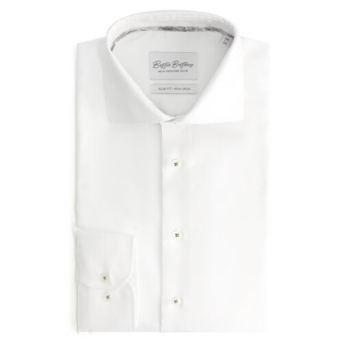Boston Brothers Non-Iron Oxford Overhemd Heren– Slim Fit, Wide Spread Kraag, Wit (Maat 39)