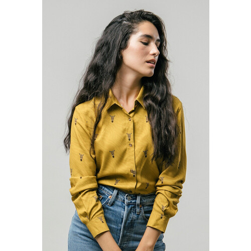 Brava Fabrics dames vegan Blouse Wild Zebra Print Geel