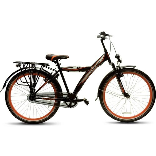 Cyclux Astro Jongensfiets 26 Inch – Oranjezwart Design Robuust Stalen Frame V-brakes Bagagedrager Ringslot. Gratis Rijklaar Bezorgd. | Nieuw (outlet)