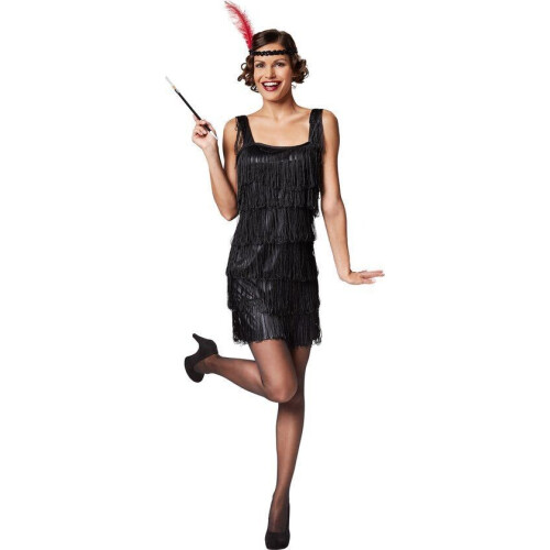 Dressforfun Charleston Kostuum Dames S - Verleidelijke Jurk met Franjes - Haarband met Veer