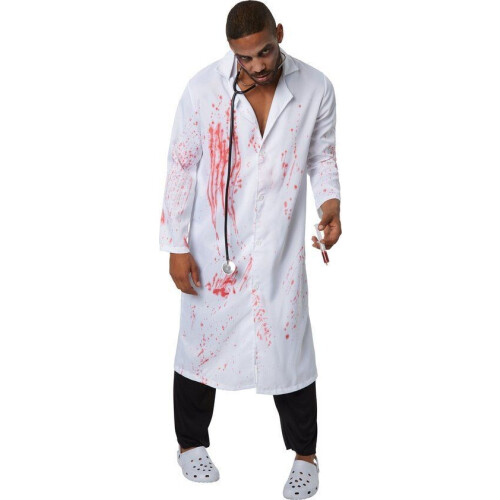 Dressforfun Griezelige Dokter XXL - Kostuum Halloween - Bloedbesmeurde jas en lange broek