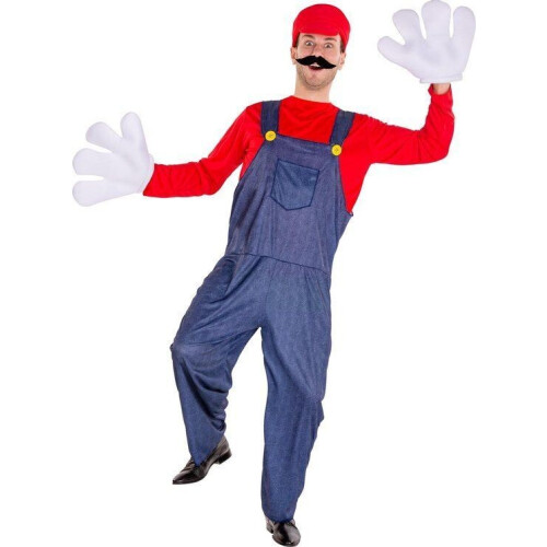 dressforfun - Herenkostuum super loodgieter Mario XL - shirt met lange mouwen tuinbroek muts snor handschoenen