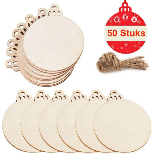 Giftmas Houten Kerstballen– Kerstversiering voor Binnen – Kerstbal van Hout – Kerst – ⌀6,5cm - 50 Stuks