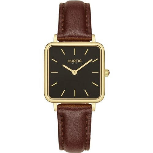 Hurtig Lane dames vegan Horloge Neliö Square Goud Zwart & Donkerbruin