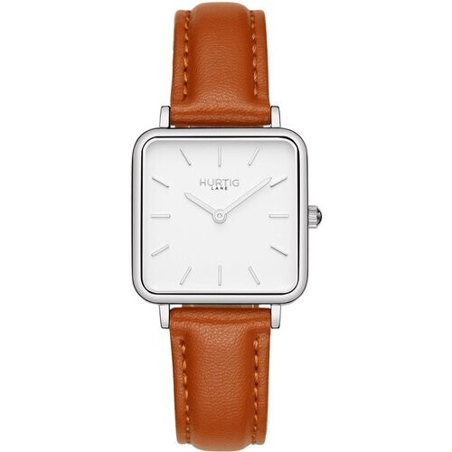 Hurtig Lane dames vegan Horloge Neliö Square Zilver Wit & Bruin