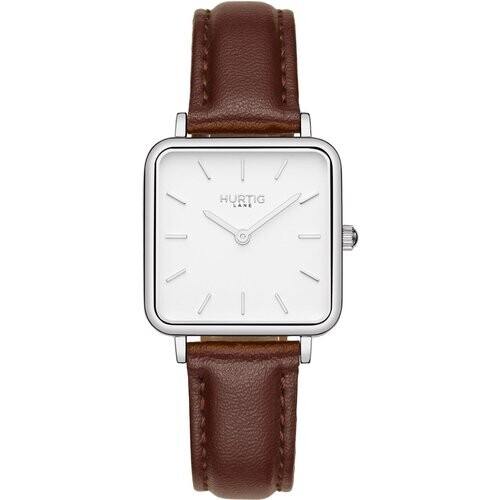 Hurtig Lane dames vegan Horloge Neliö Square Zilver Wit & Donkerbruin