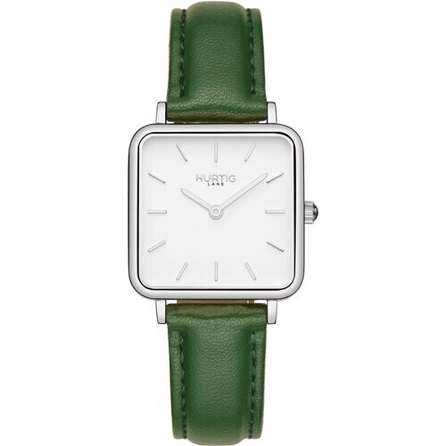 Hurtig Lane dames vegan Horloge Neliö Square Zilver Wit & Donkergroen