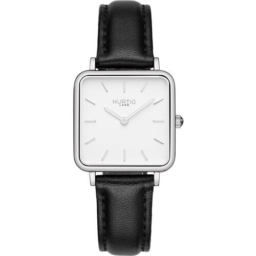 Hurtig Lane dames vegan Horloge Neliö Square Zilver Wit & Zwart