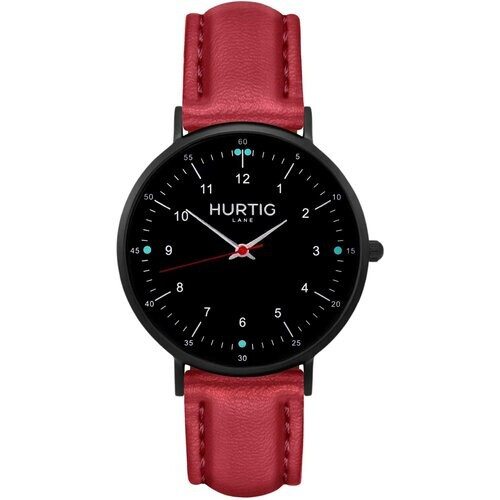 Hurtig Lane dames vegan Moderna Horloge All Black & Kersenrood