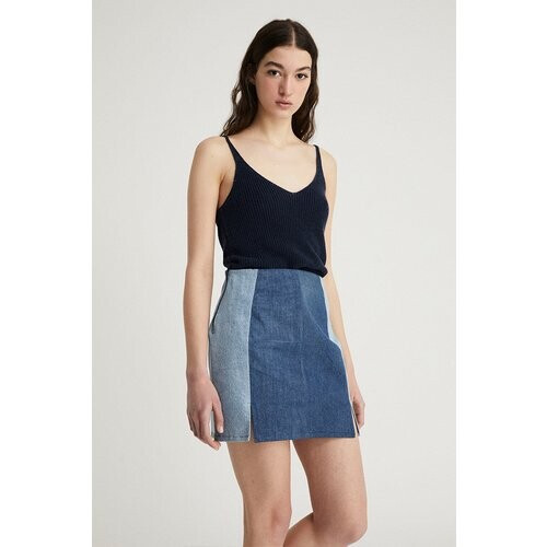 Infinitdenim dames vegan Spijkerrok Met Openingen Upcycled Blauw