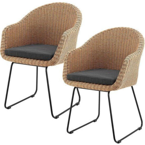 Cody Rotan Tuinstoelen - Kuipstoelen - Inclusief kussens - Natuurkleur (2 stuks)