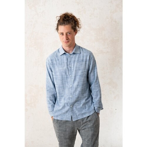 Jyoti Fair Works mannen vegan Overhemd Hilu Slim Fit Blauw