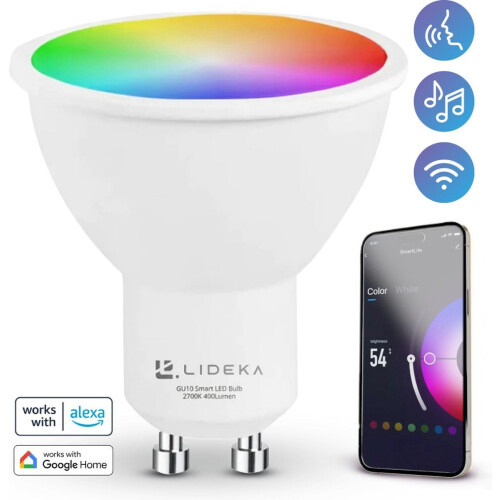 Lideka GU10 - LED Lamp Spot - RGBW Dimbaar - Smart Verlichting met App - 6W - 400 Lumen (1 stuk)