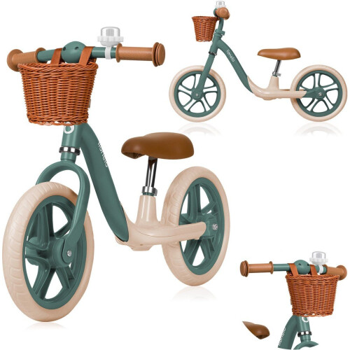 Lionelo Alex Plus - Loopfiets - 12” Lekvrije Banden - Verstelbaar Zadel (30-35 cm) & Stuur (52-58 cm) - Antisliphandvatten - Mandje & Bel - Kleur Groen