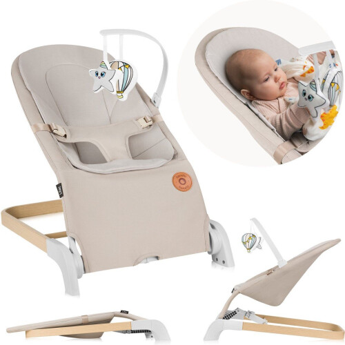 Lionelo Lilac - Wipstoel - 3 Verstelbare Rugstanden - Hypoallergene Bamboebekleding - Plat Opvouwbaar - Beige