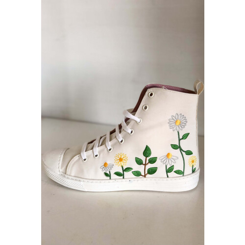 Momoc dames vegan Sneakers Daisies' Garden Wit