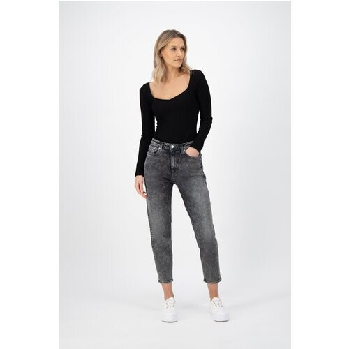 MUD Jeans dames vegan Mom Jeans Stretch Tapered Heavy Stone Grijs