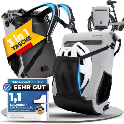 RADGEIST fietstas voor bagagedrager I fietstas&rugzak I tas voor fiets 100% waterdicht (reflectere