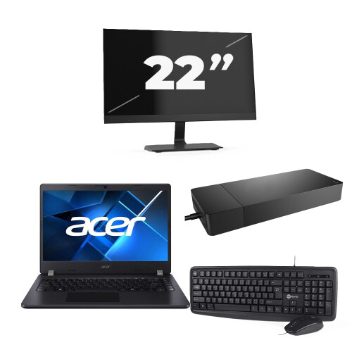 Refurbished Acer TravelMate P214-53 - Intel Core i5-11e Generatie - 14 inch - 8GB RAM - 256GB SSD - Windows 11 Home + 1x 22 inch Monitor