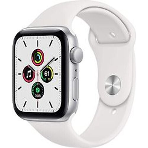 Refurbished Apple Watch SE 44 mm kast van zilver aluminium met wit sportbandje [wifi]