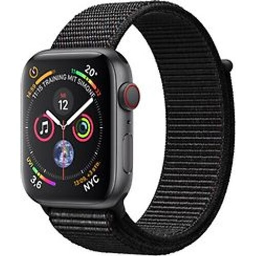 Refurbished Apple Watch Series 4 44 mm aluminium spacegrijs met geweven sportarmbandje [wifi + cellular] zwart