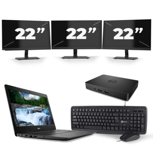 Refurbished Dell Latitude 3490 - Intel Core i5-8e Generatie - 14 inch - 16GB RAM - 480GB SSD - Windows 11 + 3x 22 inch Monitor