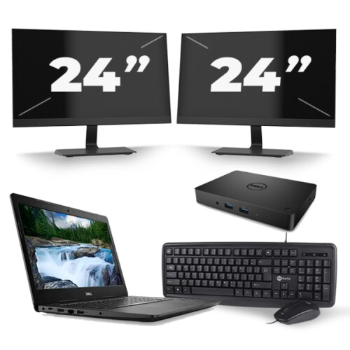 Refurbished Dell Latitude 3490 - Intel Core i5-8e Generatie - 14 inch - 16GB RAM - 480GB SSD - Windows 11 + 2x 24 inch Monitor