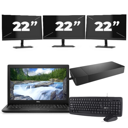 Refurbished Dell Latitude 3500 - Intel Core i5-8e Generatie - 15 inch - 8GB RAM - 256GB SSD - Windows 11 Home + 3x 22 inch Monitor