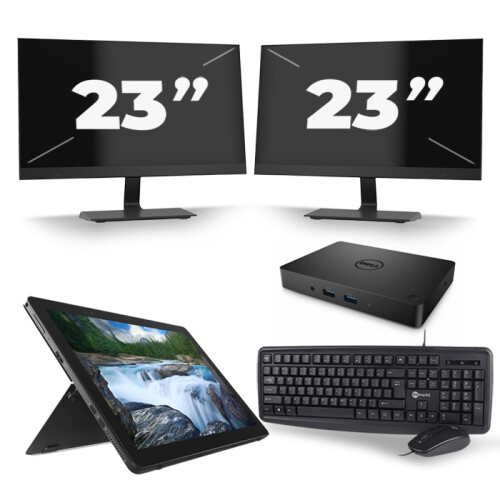 Refurbished Dell Latitude 5290 - Intel Core i5-8e Generatie - 12 inch - 16GB RAM - 480GB SSD - Windows 11 + 2x 23 inch Monitor