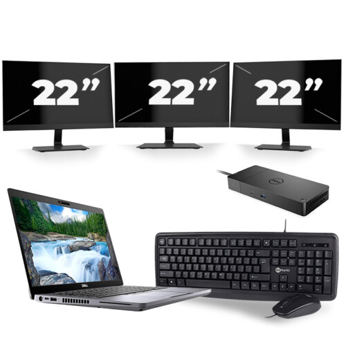 Refurbished Dell Latitude 5410 - Intel Core i5-10e Generatie - 14 inch - 8GB RAM - 256GB SSD - Windows 11 + 3x 22 inch Monitor