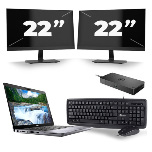 Refurbished Dell Latitude 5410 - Intel Core i5-10e Generatie - 14 inch - 8GB RAM - 256GB SSD - Windows 11 + 2x 22 inch Monitor