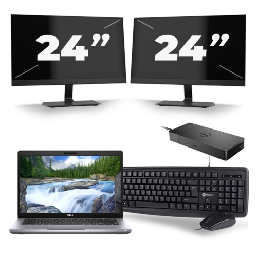 Refurbished Dell Latitude 5411 - Intel Core i5-10e Generatie - 14 inch - 8GB RAM - 256GB SSD - Windows 11 + 2x 24 inch Monitor