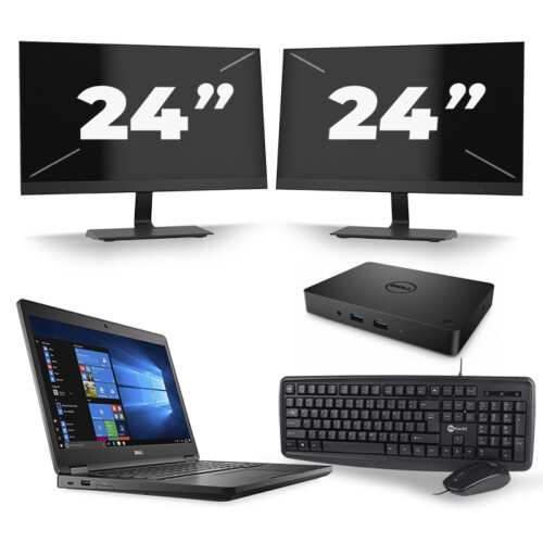 Refurbished Dell Latitude 5480 - Intel Core i5-6e Generatie - 14 inch - 8GB RAM - 256GB SSD - Windows 11 + 2x 24 inch Monitor