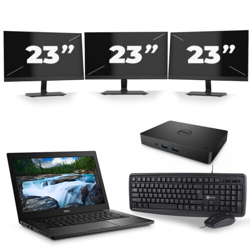 Refurbished Dell Latitude 5490 - Intel Core i5-7e Generatie - 14 inch - 8GB RAM - 256GB SSD - Windows 11 + 3x 23 inch Monitor