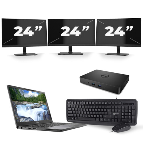 Refurbished Dell Latitude 7300 - Intel Core i7-8e Generatie - 13 inch - 8GB RAM - 256GB SSD - Windows 11 + 3x 24 inch Monitor