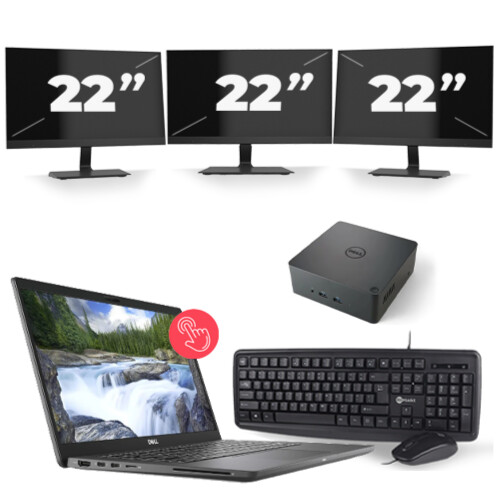 Refurbished Dell Latitude 7310 - Intel Core i5-10e Generatie - 13 inch - 16GB RAM - 256GB SSD - Windows 11 Home + 3x 22 inch Monitor