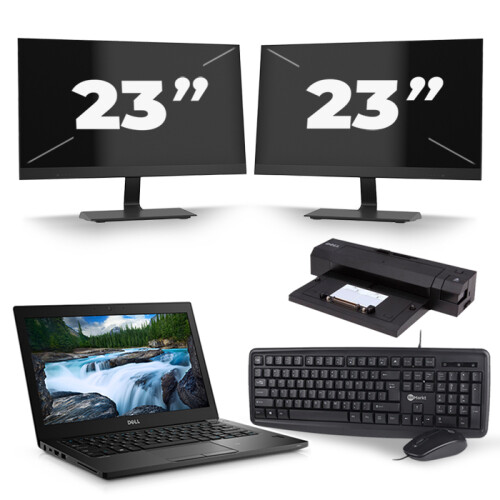 Refurbished Dell Latitude 7380 - Intel Core i5-7e Generatie - 13 inch - 8GB RAM - 256GB SSD - Windows 11 + 2x 23 inch Monitor