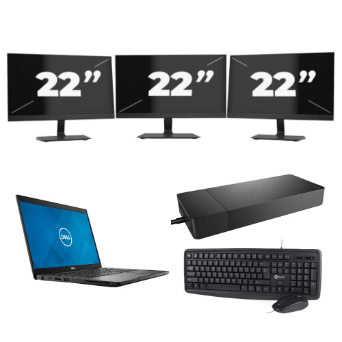 Refurbished Dell Latitude 7390 - Intel Core i7-8e Generatie - 13 inch - 8GB RAM - 256GB SSD - Windows 11 + 3x 22 inch Monitor
