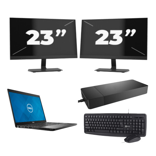 Refurbished Dell Latitude 7390 - Intel Core i7-8e Generatie - 13 inch - 8GB RAM - 256GB SSD - Windows 11 + 2x 23 inch Monitor