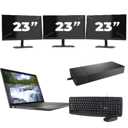 Refurbished Dell Latitude 7410 - Intel Core i5-10e Generatie - 14 inch - 16GB RAM - 256GB SSD - Windows 11 Home + 3x 23 inch Monitor