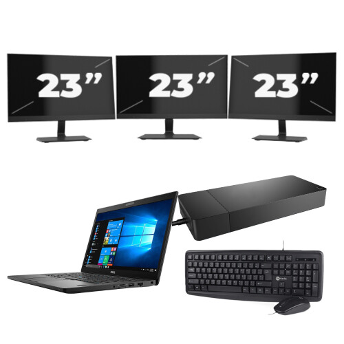 Refurbished Dell Latitude 7490 - Intel Core i5-8e Generatie - 14 inch - 8GB RAM - 256GB SSD - Windows 11 + 3x 23 inch Monitor
