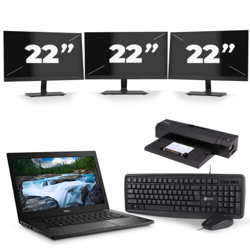 Refurbished Dell Latitude 7490 - Intel Core i5-8e Generatie - 14 inch - 8GB RAM - 256GB SSD - Windows 11 + 3x 22 inch Monitor