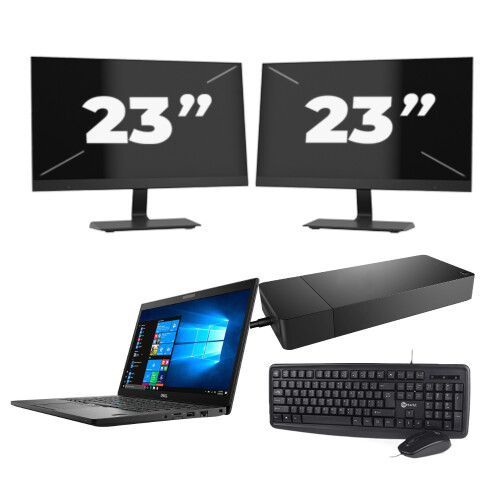 Refurbished Dell Latitude 7490 - Intel Core i5-8e Generatie - 14 inch - 8GB RAM - 256GB SSD - Windows 11 + 2x 23 inch Monitor