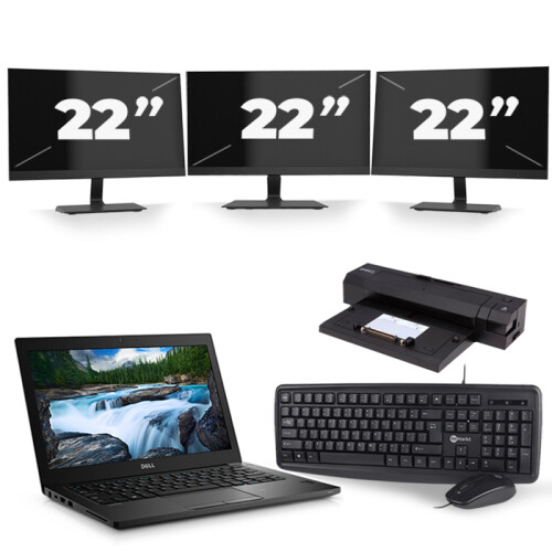 Refurbished Dell Latitude 7490 - Intel Core i7-8e Generatie - 14 inch - 8GB RAM - 256GB SSD - Windows 11 + 3x 22 inch Monitor