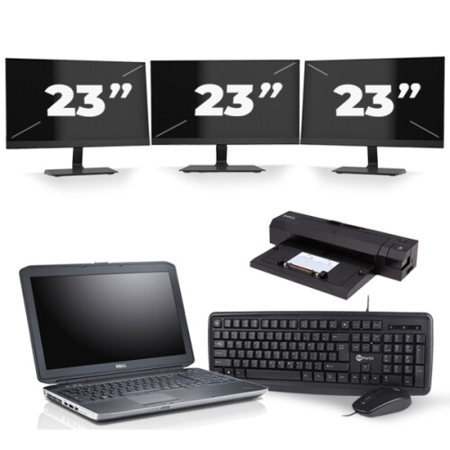 Refurbished Dell Latitude E5530 - Intel Core i3-3e Generatie - 15 inch - 8GB RAM - 256GB SSD - Windows 10 + 3x 23 inch Monitor