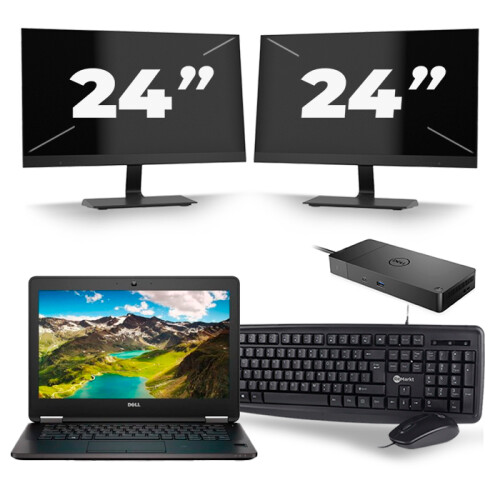 Refurbished Dell Latitude E7270 - Intel Core i7-6e Generatie - 12 inch - 16GB RAM - 256GB SSD - Windows 11 + 2x 24 inch Monitor