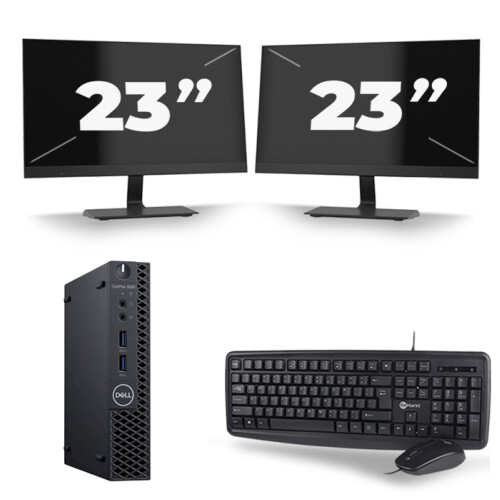 Refurbished Dell Optiplex 3060 Micro USFF - Intel Core i5-8e Generatie - 8GB RAM - 256GB SSD - Windows 11 + 2x 23 inch Monitor