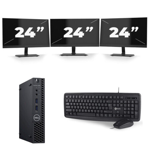 Refurbished Dell Optiplex 3060 Micro USFF - Intel Core i5-8e Generatie - 8GB RAM - 256GB SSD - Windows 11 + 3x 24 inch Monitor